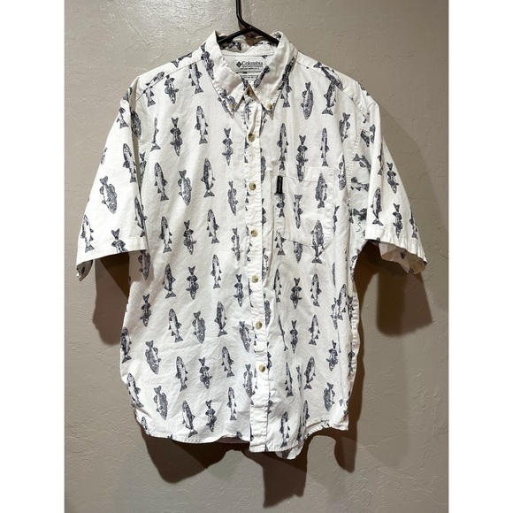 Columbia Cotton Button Down Vintage. Salmon Trout Fish Print LG - Picture 2 of 6